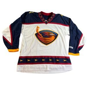 Vintage CCM Atlanta Thrashers Hockey Jersey Mens XL White Navy Blue NHL Mesh